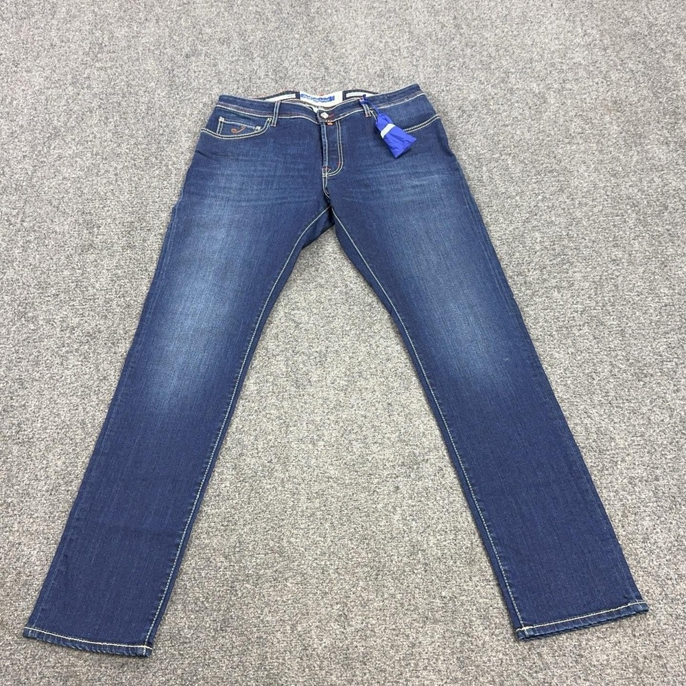 Jacob Cohen Jeans Mens 38x35 Blue Medium Wash Straight Stretch Denim Made Italy
